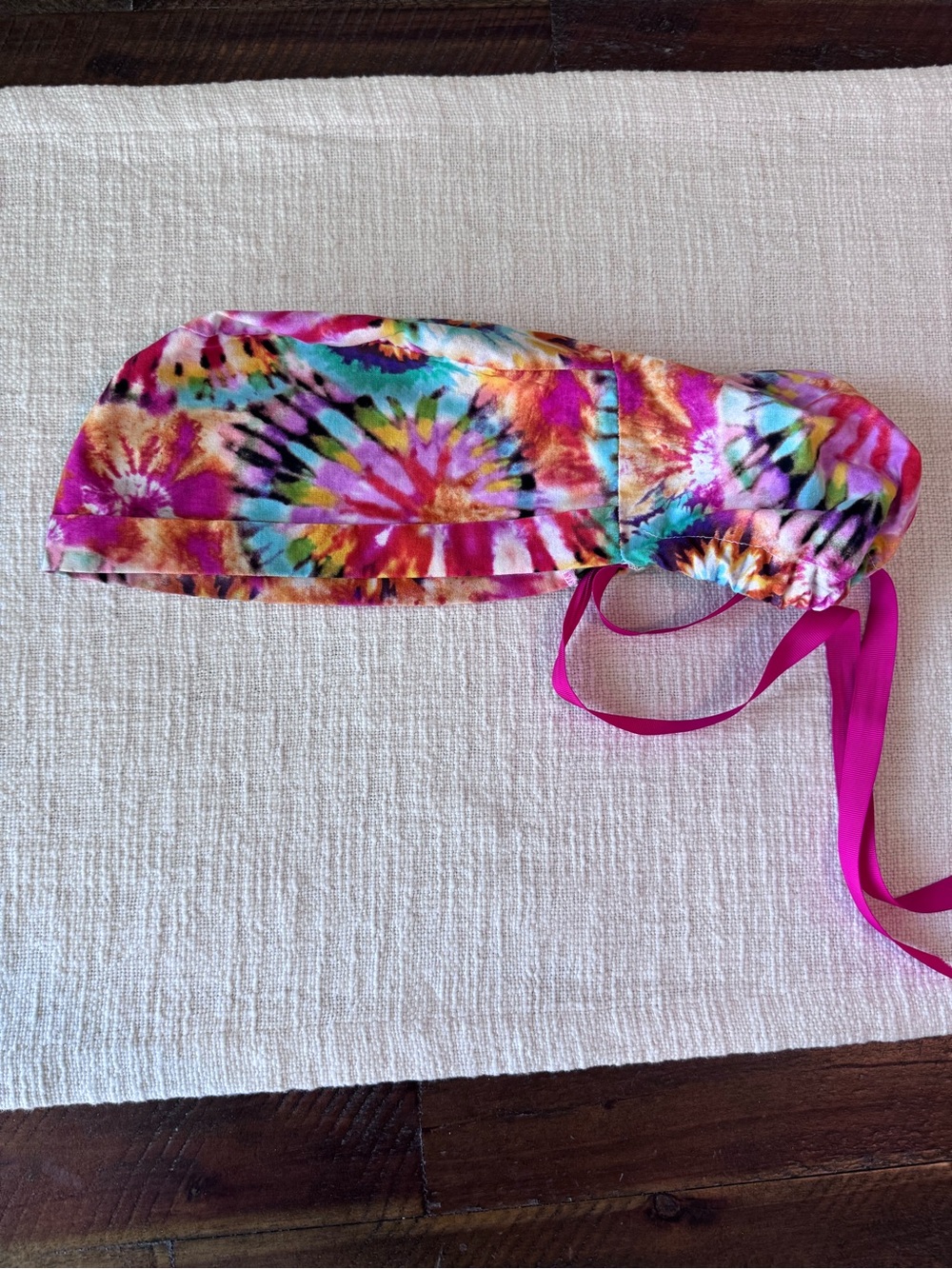 Colorful Tie-Dye Surgical Scrub Cap with Fuchsia Ties